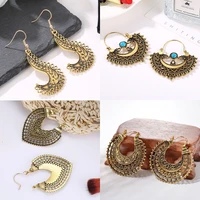 hocole vintage earrings for women ethnic antique goldsilver color boho hollow flower drop dangle earring tribal indian jewelry
