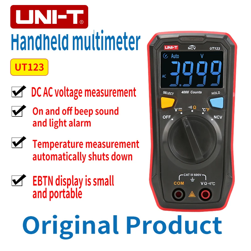 UNI T UT123 Автоматический диапазон мини цифровой мультиметр Удержание данных AC DC