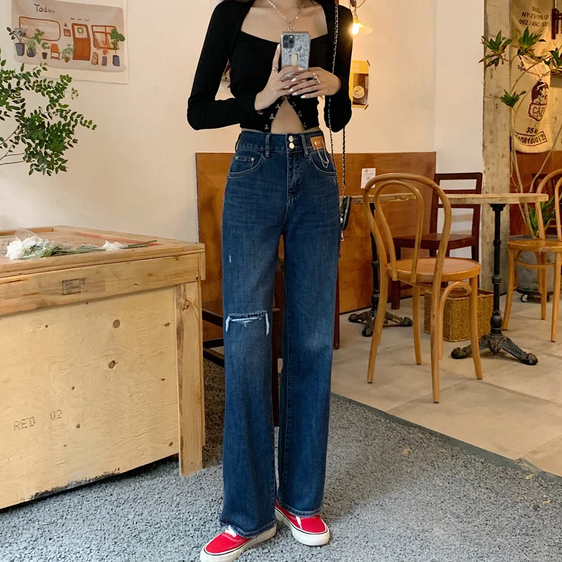 

CMAZ 2021 Vintage High Waist Straight Pants for Women Streetwear Loose Female Denim Jeans Buttons Zipper Ladies trouser