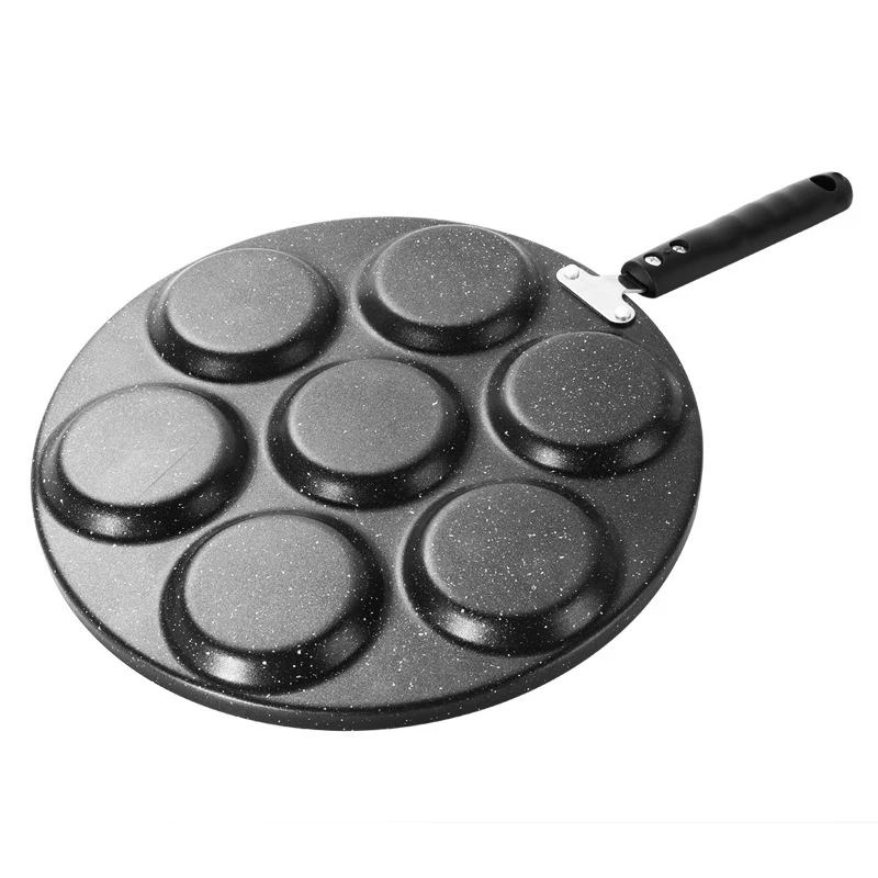 Newest 7 Hole Omelet Pan for Burger Eggs Ham Pancake Maker Wooden Handle Frying Pot Non-stick Breakfast | Дом и сад
