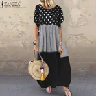 Платье ZANZEA женское с принтом в горошек, длинный Повседневный вечерний сарафан в богемном стиле, с коротким рукавом в клетку, лето 2021