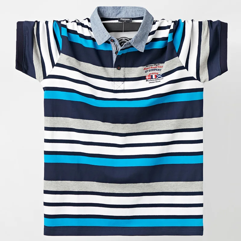Рубашка-поло Мужская дышащая короткий рукав в полоску Повседневная модная