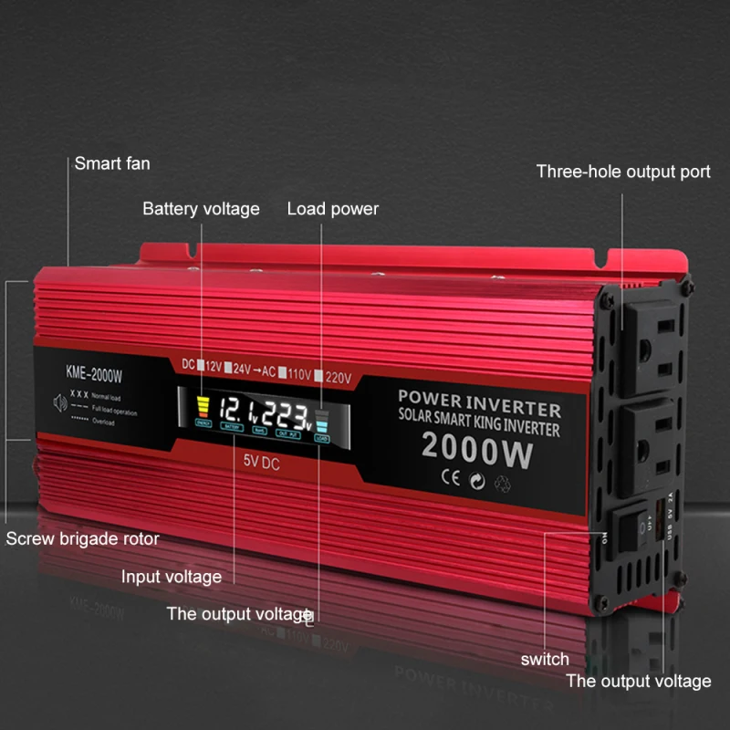 Умный автомобильный инвертор макс. 2000 Вт солнечный 12 В/24 В постоянного тока в 220