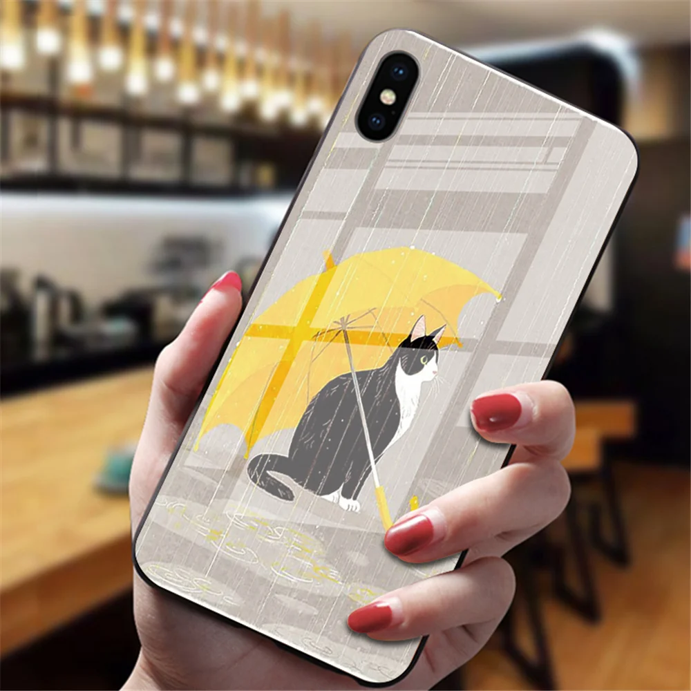 Забавная Милая задняя крышка с изображением кота для iphone XS Max XR X 5 5S 6 6S 7 8 Plus 11 Pro Max, милые чехлы из закаленного стекла - Цвет: 8055