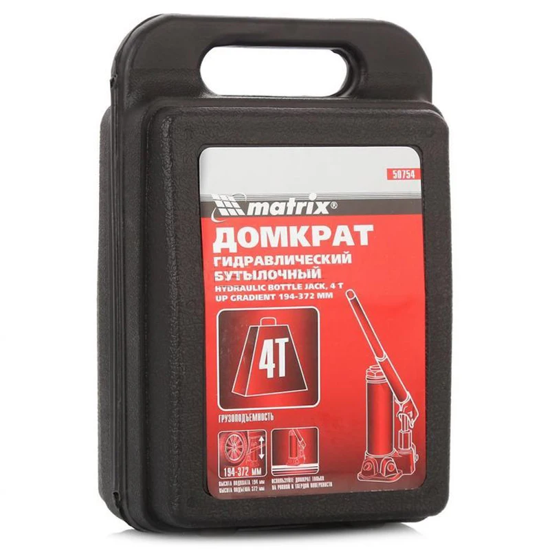 Домкрат гидравлический MATRIX 50754 (бутылочный тип грузоподъемность 4 т высота