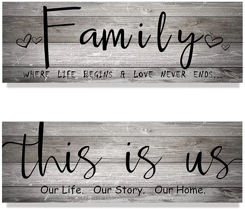 

Creoate Family Signs and This Is Us Wall Decor 2 Pieces Rustic Farmhouse Wooden Sign Hanging Decoration for Living Room Bedroom