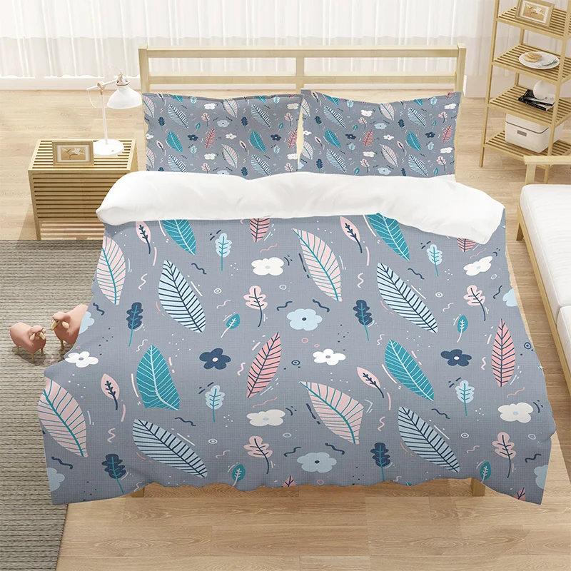 Cartoon Leaf Feather Cute Kids 3D Luxury Comforter Bedding Set Duvet Cover Sets King Queen Double Full Single Size Dropship