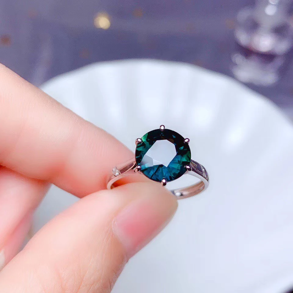 Роскошное океанское голубое сапфировое кольцо из драгоценных камней 18 К Золотое