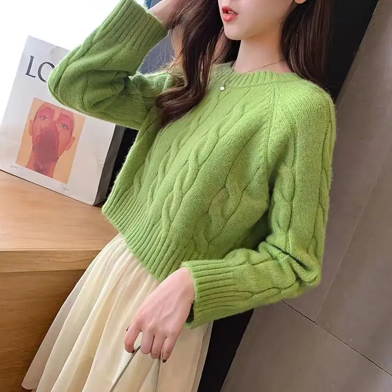 Свитера с круглым вырезом милые Стильные топы женские осенне-зимние вязаные