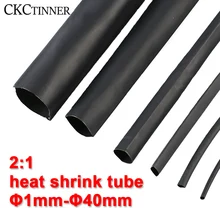 Tubo termorretráctil negro, envoltura de alambre de 1/5 metros, 2:1, diámetro redondo, 1mm/1,5mm/2mm / 3mm / 4mm / 5mm / 6mm-40mm de longitud