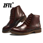 Мужские полуботинки мартинсы ZFTL, ботинки из воловьей кожи первого слоя, Повседневные высокие берцы в европейском и американском стиле, большие размеры