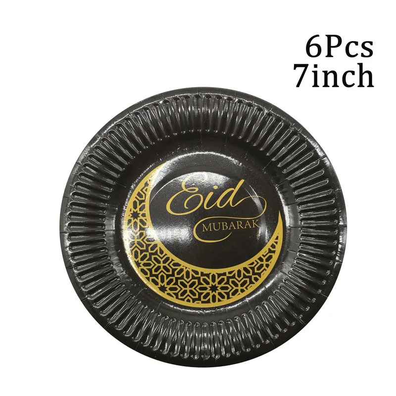 6Pcs plate Chicinlife 1 компл. ИД Мубарак воздушный шар баннер печенье бумага подарок наклейки Рамадан мусульманский фестиваль светодиодный светильник полосы вечерние украшения - Цвет: 6Pcs plate