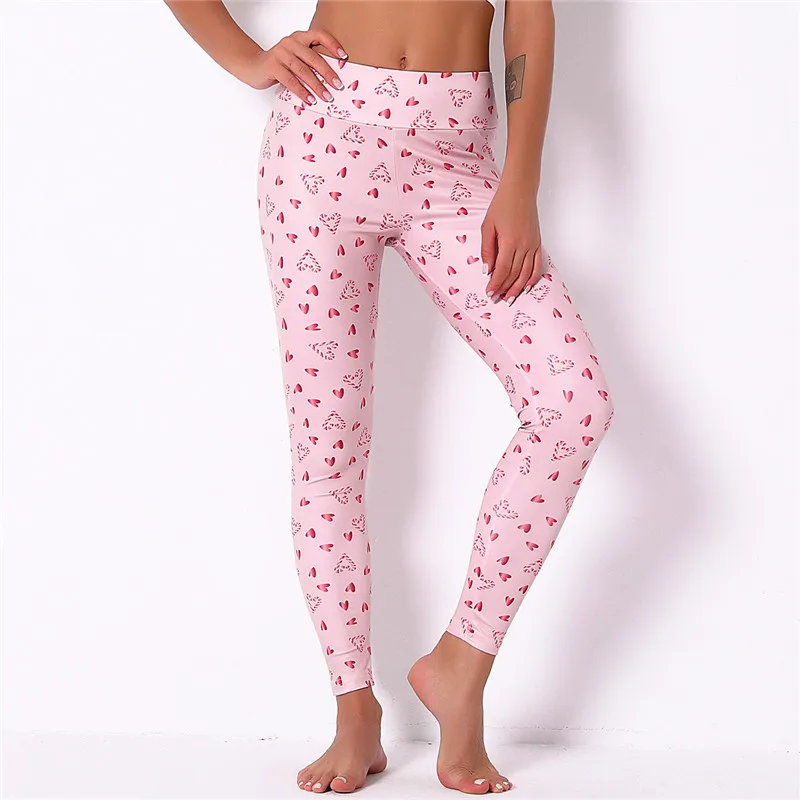 

Fashion Women Legging Peach Heart Christmas Printing Leggins Workout Legins Slim Fitness Pants Funny Elasticity Leggings