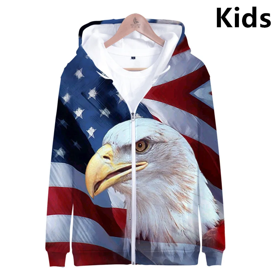 

3 to 14 years kids hoodies Skull Eagle USA National Flag 3D printed hoodie sweatshirt boys girls casual Jacket children clothes