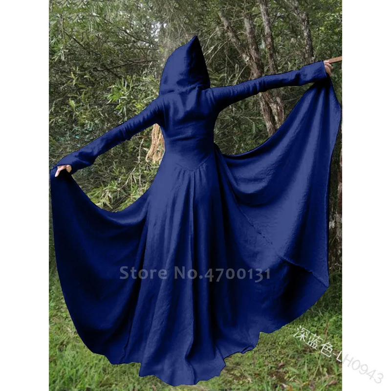 Женское средневековое ретро пальто накидки с капюшоном и длинным рукавом