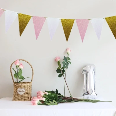 3 м 15 флагов Розовый Золотой баннер флаги на день рождения искусственные вымпелы