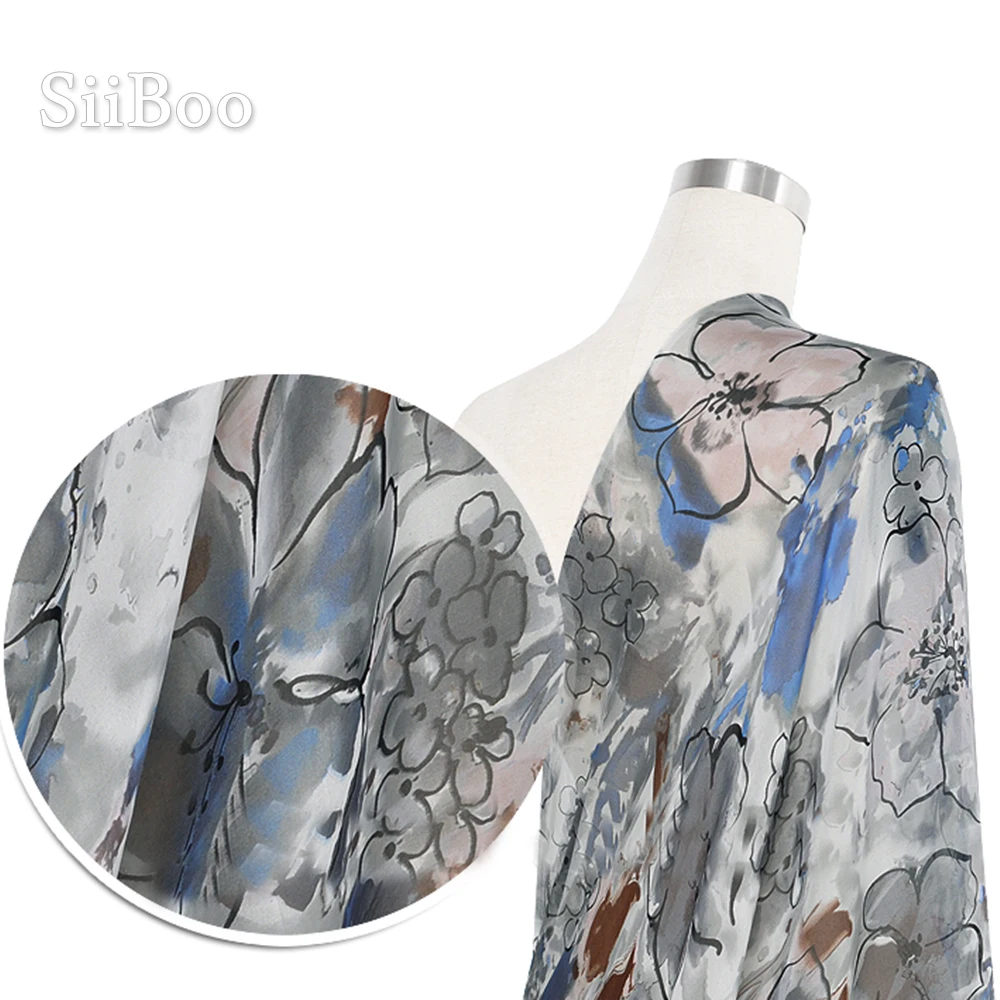 Роскошный цветочный принт 100% шелковая шифоновая ткань для платья чистый