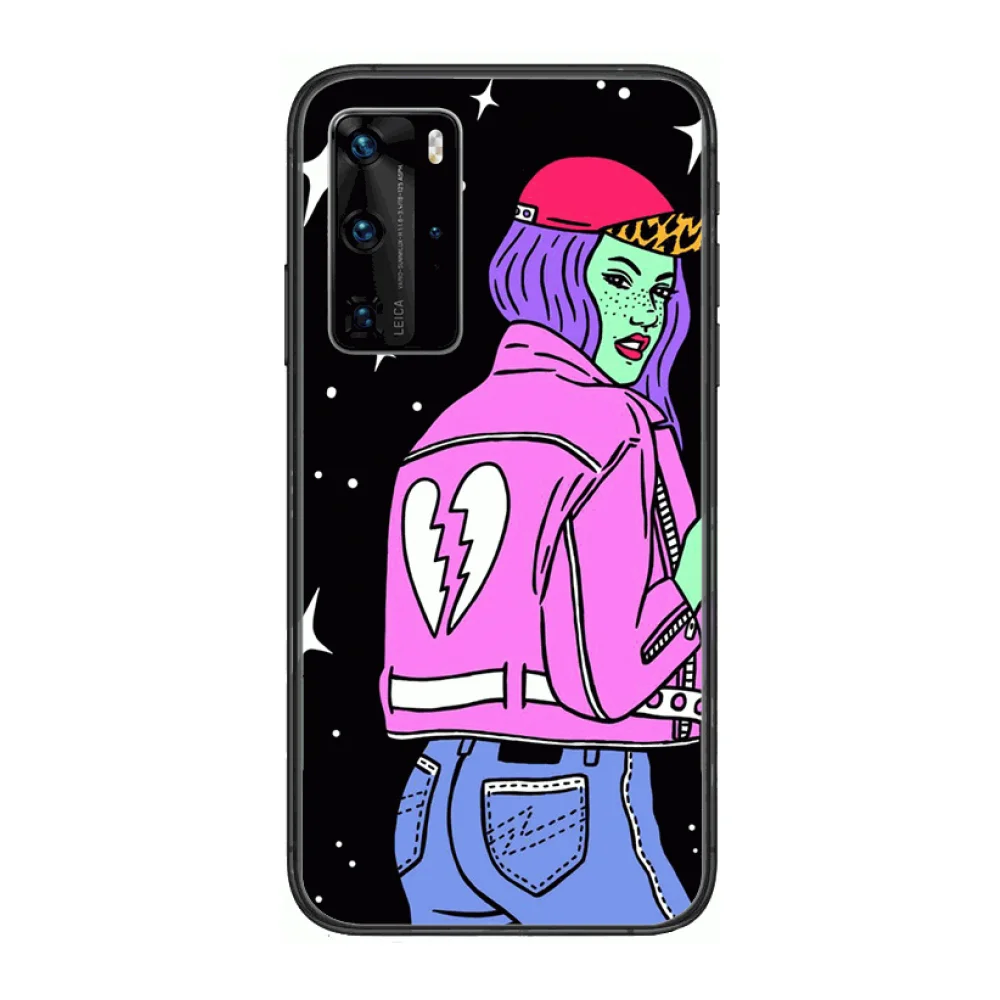 

Space alien cartoon eyes Phone Case For Huawei P 40 30 20 10 Lite Smart Z Pro Black Etui Coque Painting Hoesjes comic fashion
