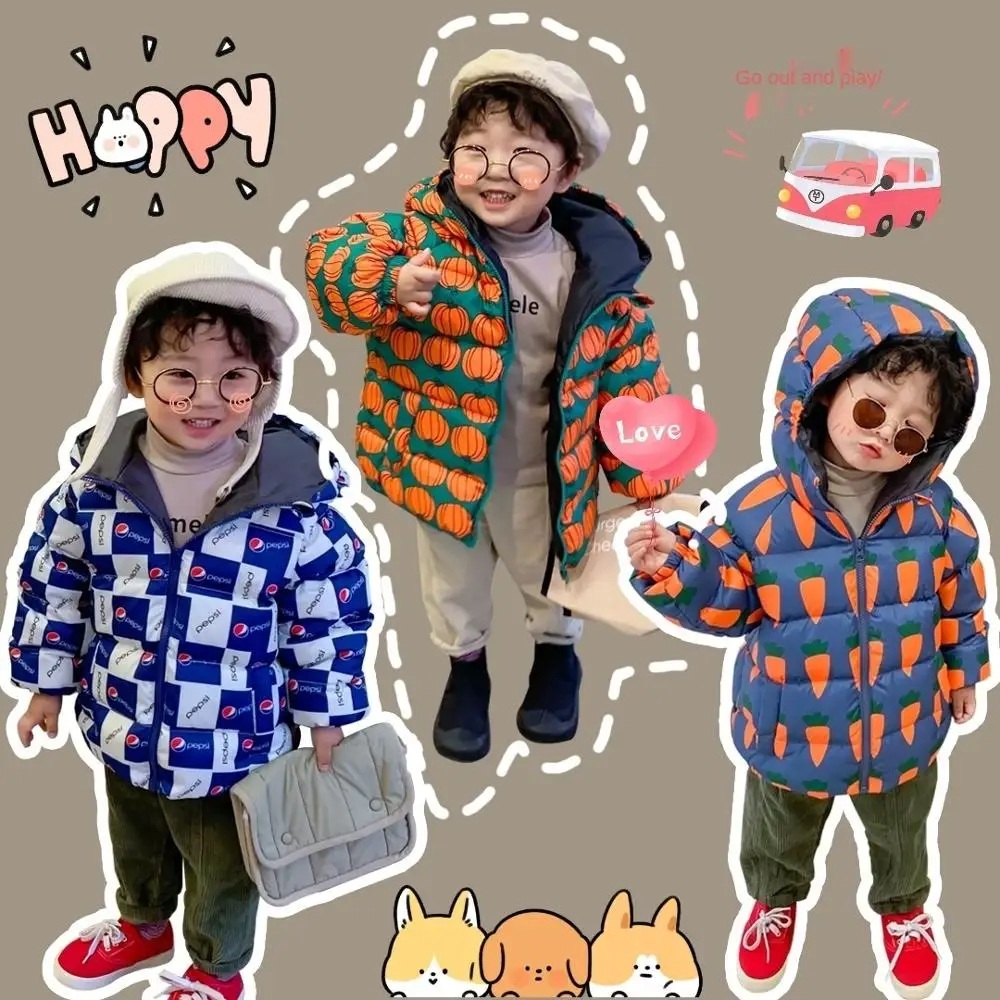 Детский пуховик с капюшоном принтом на осень|Пальто и парки| |