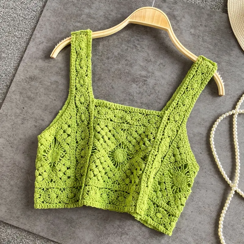 

Top crop top woman knitted crop tops spaghetti strap tank top women floral print holiday omighty camis sleeveless sexy