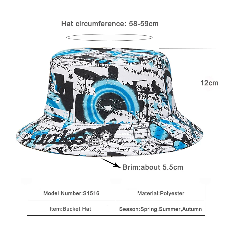 

Wuaumx Fashion Print Panama Cap Spring Summer Bucket Hats Women Fisherman Hat Men Hip Hop Bob Cap Unisex Flat Top Fishing Cap