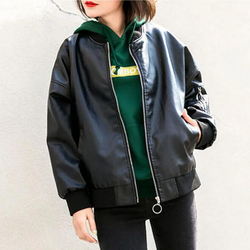 Мужская кожаная куртка весна-осень 2020 из ПУ кожи с длинным рукавом на молнии