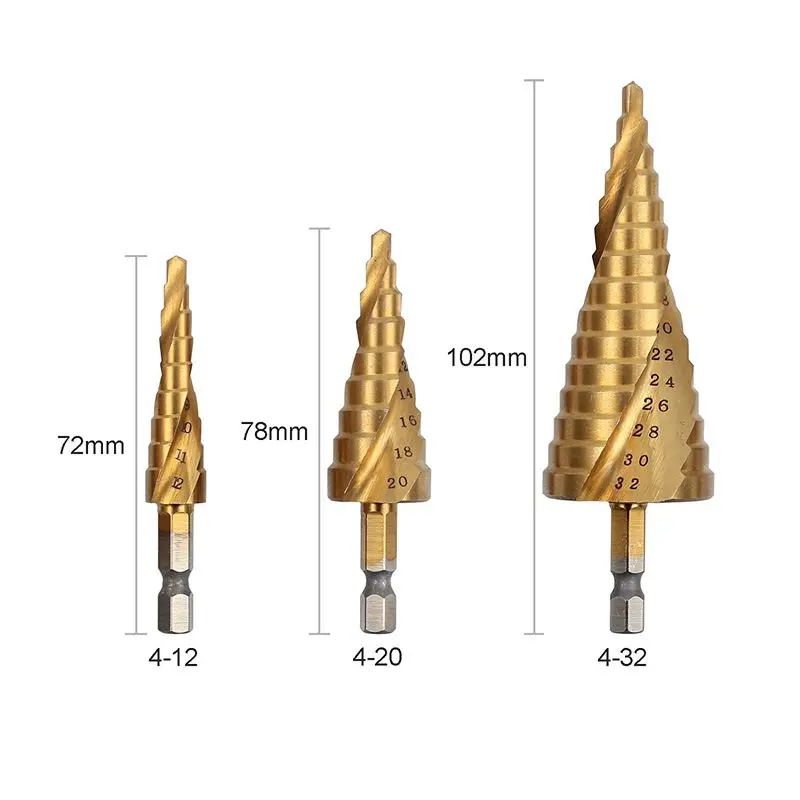 3 шт. спиральные рифленые 4 мм до 32 многократные отверстия 29 размеров ступенчатые