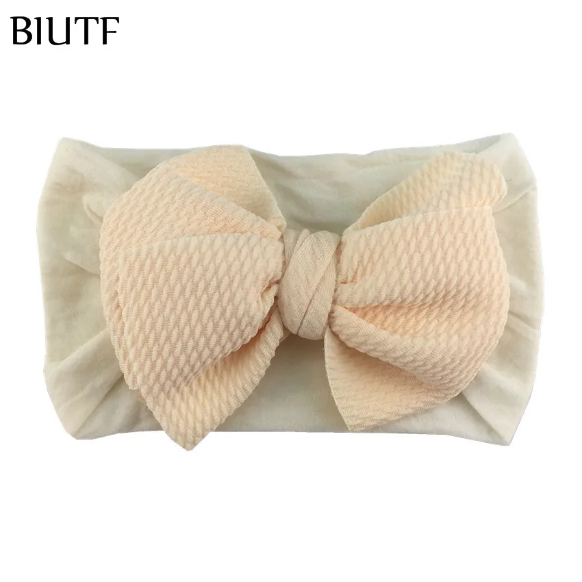 3-beige 1 шт./лот, лидер продаж, широкая эластичная нейлоновая повязка на голову с 4," Seersucker, вафельный бант, детская чалма, закрывающая уши, Шикарные аксессуары для волос HB100 - Цвет: 3-beige