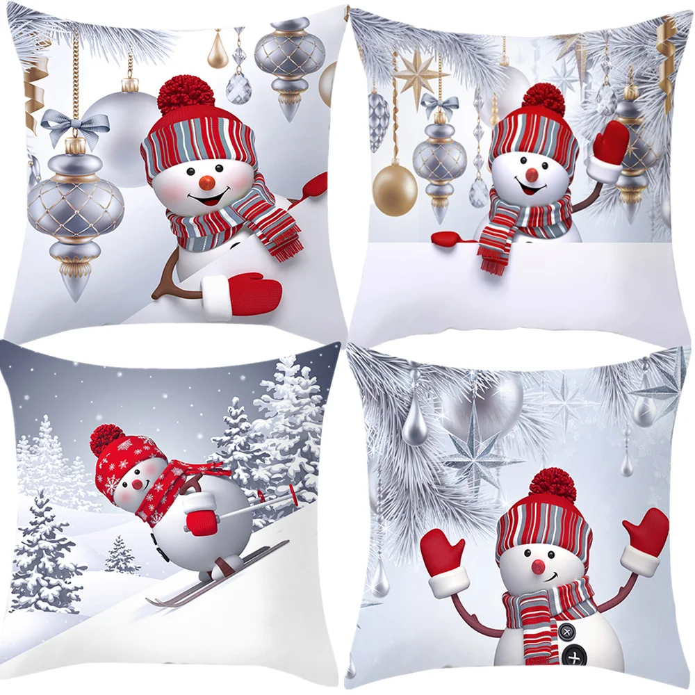 

Snowman Christmas Pillowcase Cotton Linen Sofa Cushion Covers Christmas Decoration Pillow Cases Cover Home Decor