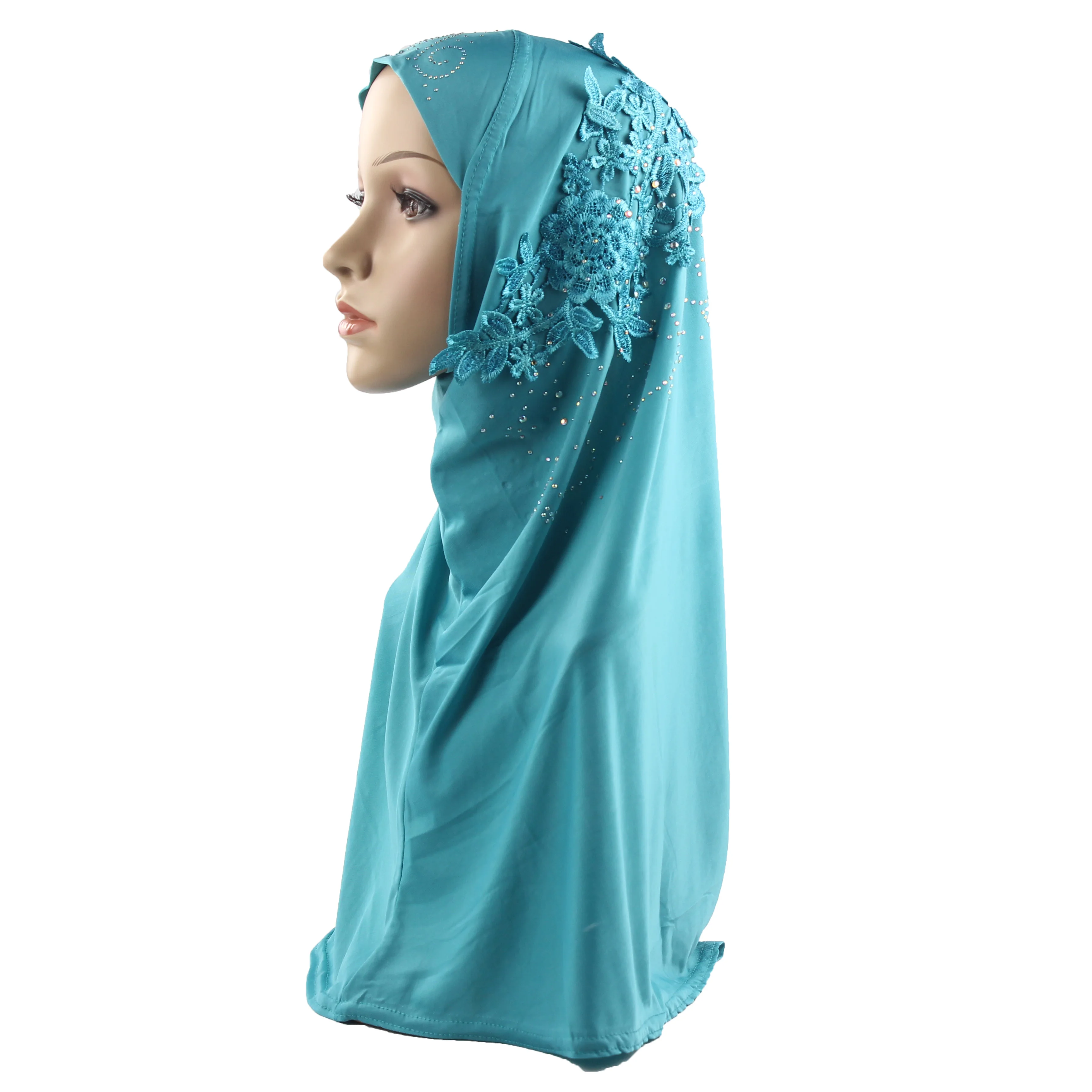 Мусульманские женщины хиджаб для девочки Красивая вышивка цветочный узор алмаз