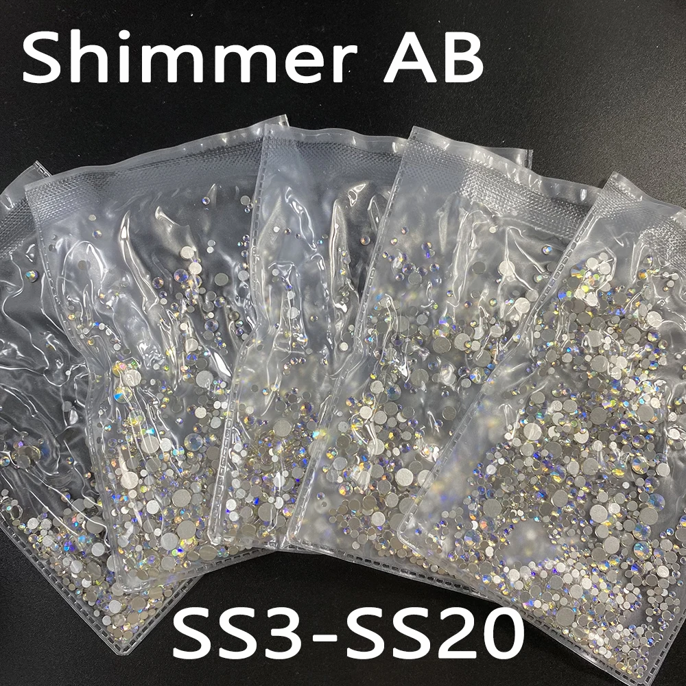 

Crystal Shimmer AB Color Flatback Glass Nails Rhinestones SS3-SS20 Nail Art Decoration Stones Shiny Gems Manicure Accessories