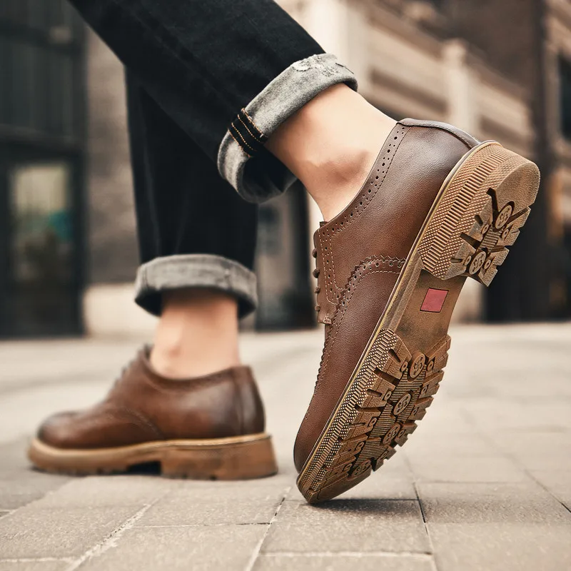 Men's Crocodile casual shoes outdoor fashion breathable Leather Shoes Lace-Up oxfords Mens Office Flats Men Fashion | Обувь