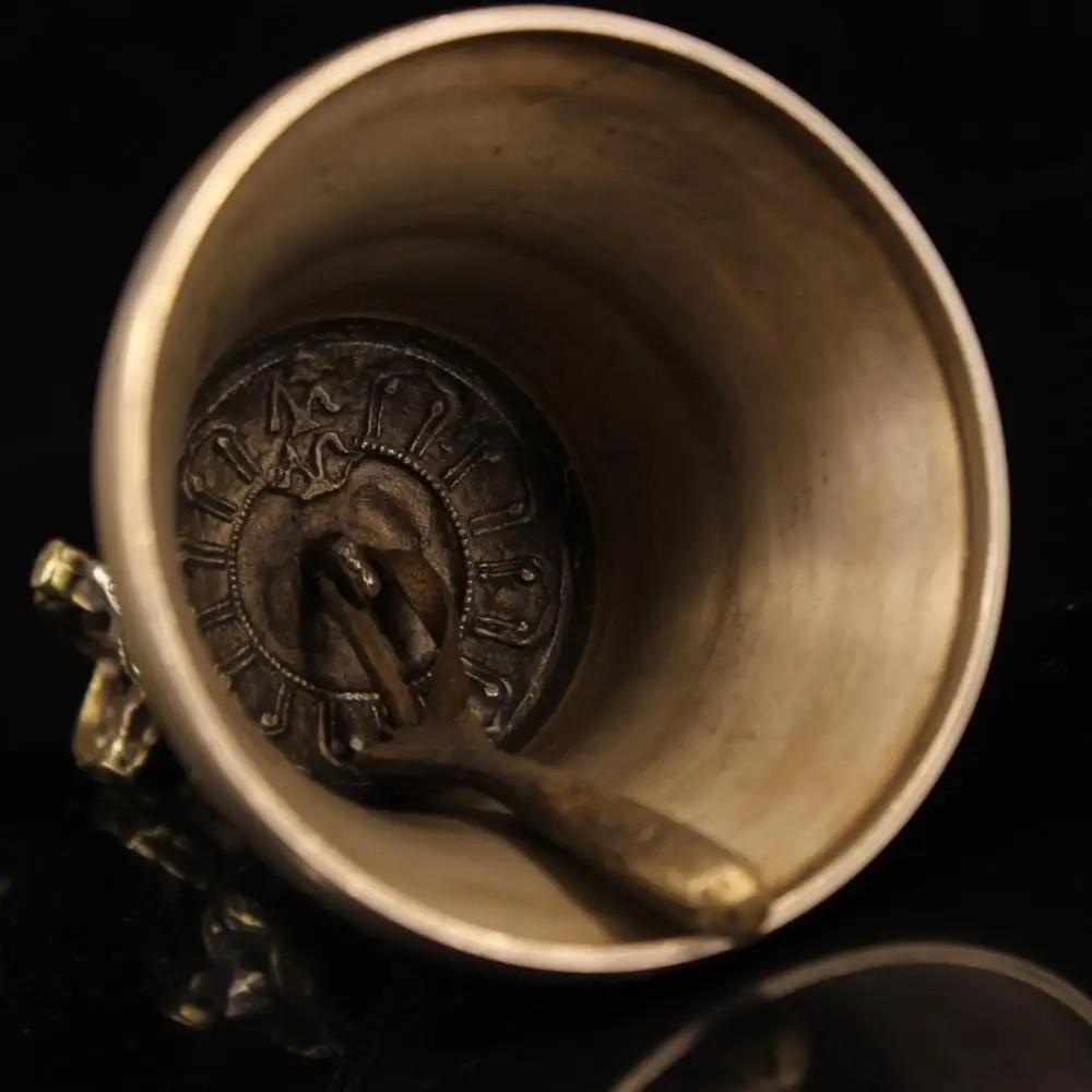 

7" Tibet Buddhism Temple Old Bronze Vajra drop magic bell and pestle Ward off evil spirits Dorje Vajra Phurba Dagger Holder