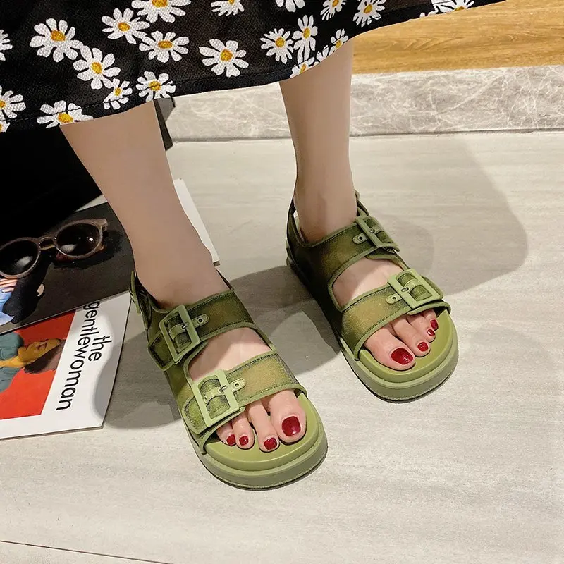 

2021 Women Platform Sandals Mesh Double-layer One Word Buckle Beach Sandals Outdoor Open Toe Soft Casual Shoes Zapatos De Mujer