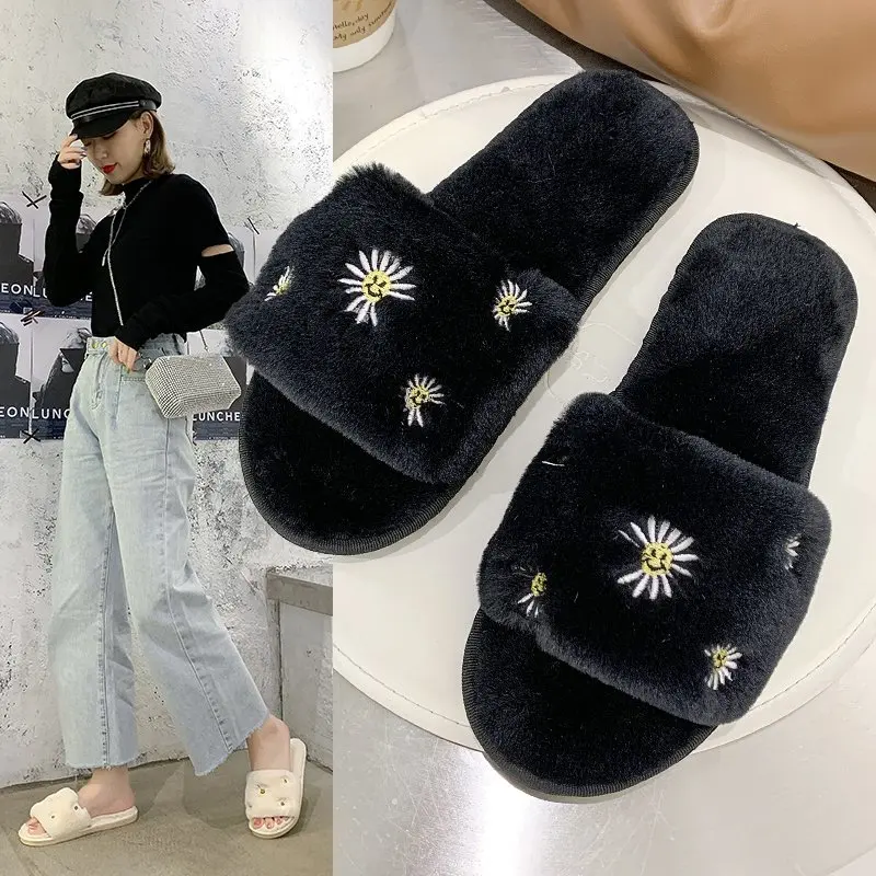 Fashion New Plush Slippers Female Autumn and Winter Girly Style Cute Indoor Home Household Plush Open Cotton Slippers
