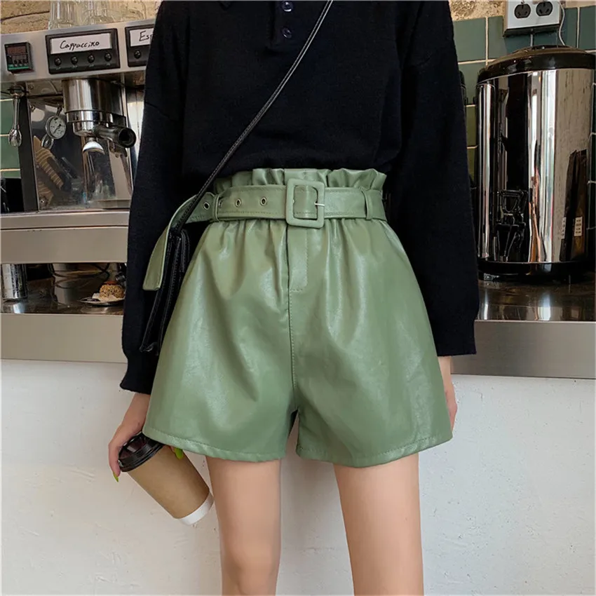 Осенние женские шорты Gowyimmes 2019 из искусственной кожи свободные для девушек с