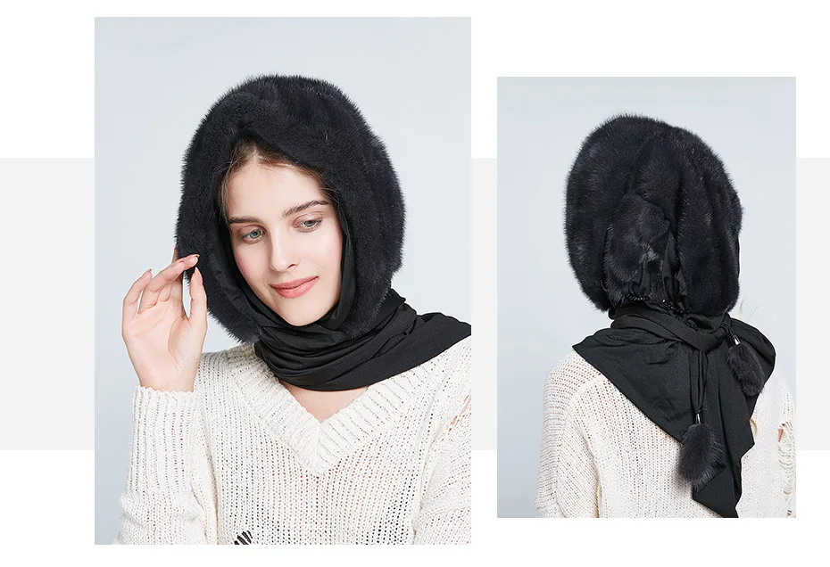 Женская шапка бини ENJOYFUR, элегантная шапка из натурального меха норки с шарфом на зиму