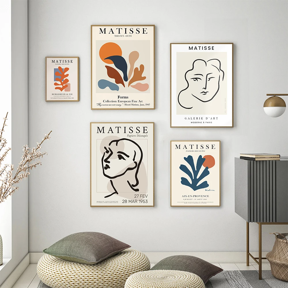 

Abstract Matisse Girl Face Coral Leaves Sun Nordic Posters And Prints Wall Art Canvas Painting Wall Pictures Living Room Decor