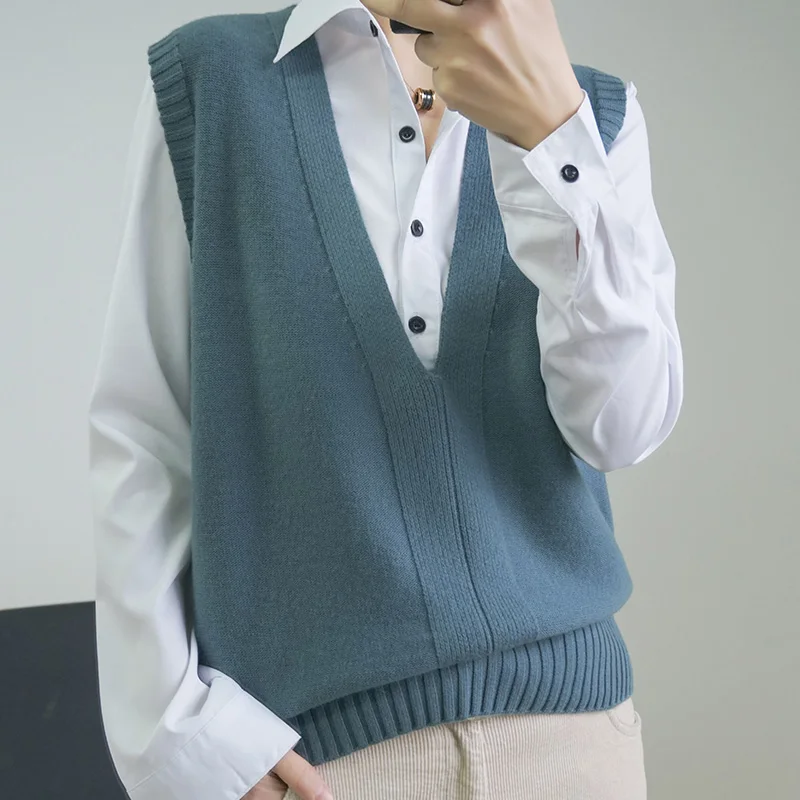 

LHZSYY 2021 Весенний новый жилет из чистого хлопка и льна без рукавов с V-образным вырезом вязаный женский свободный корейский свитер жилет на пл...