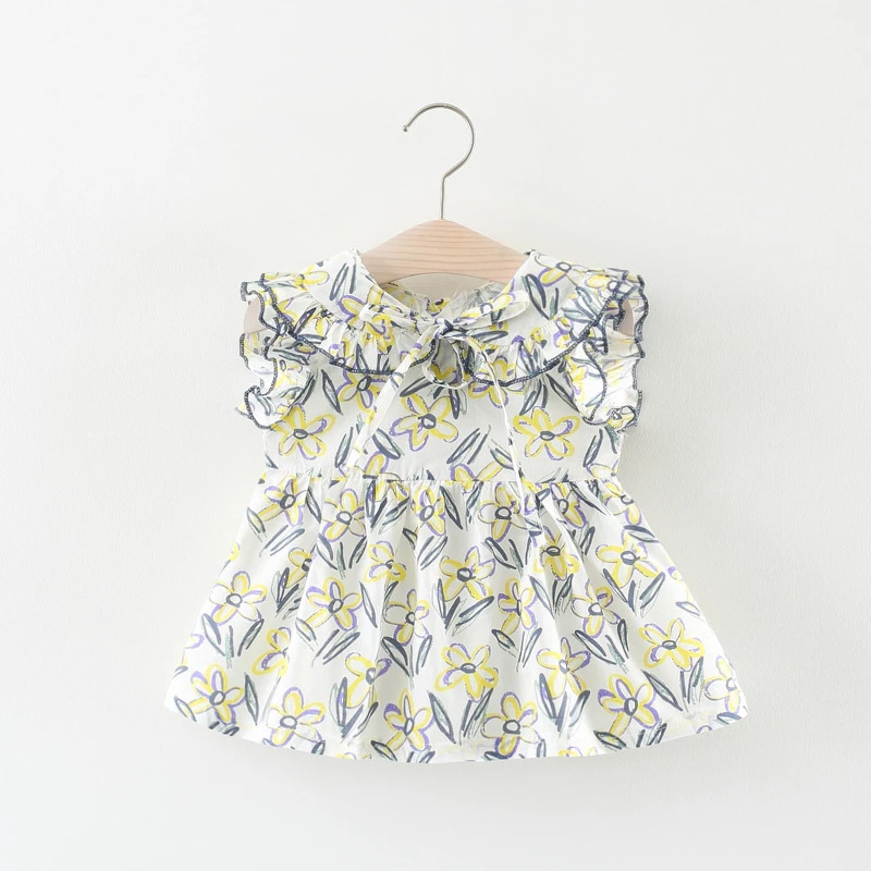 Платье для девочек летнее пляжное платье платья с оборками и рукавами-крылышками