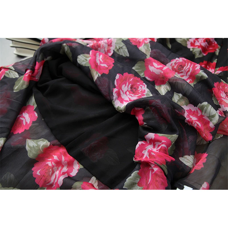 

Fashion Summer Runway Dress Desigener Women Elegant V Neck Butterfly Sleeve Floral Print Slim Midi Chiffon party Dresses