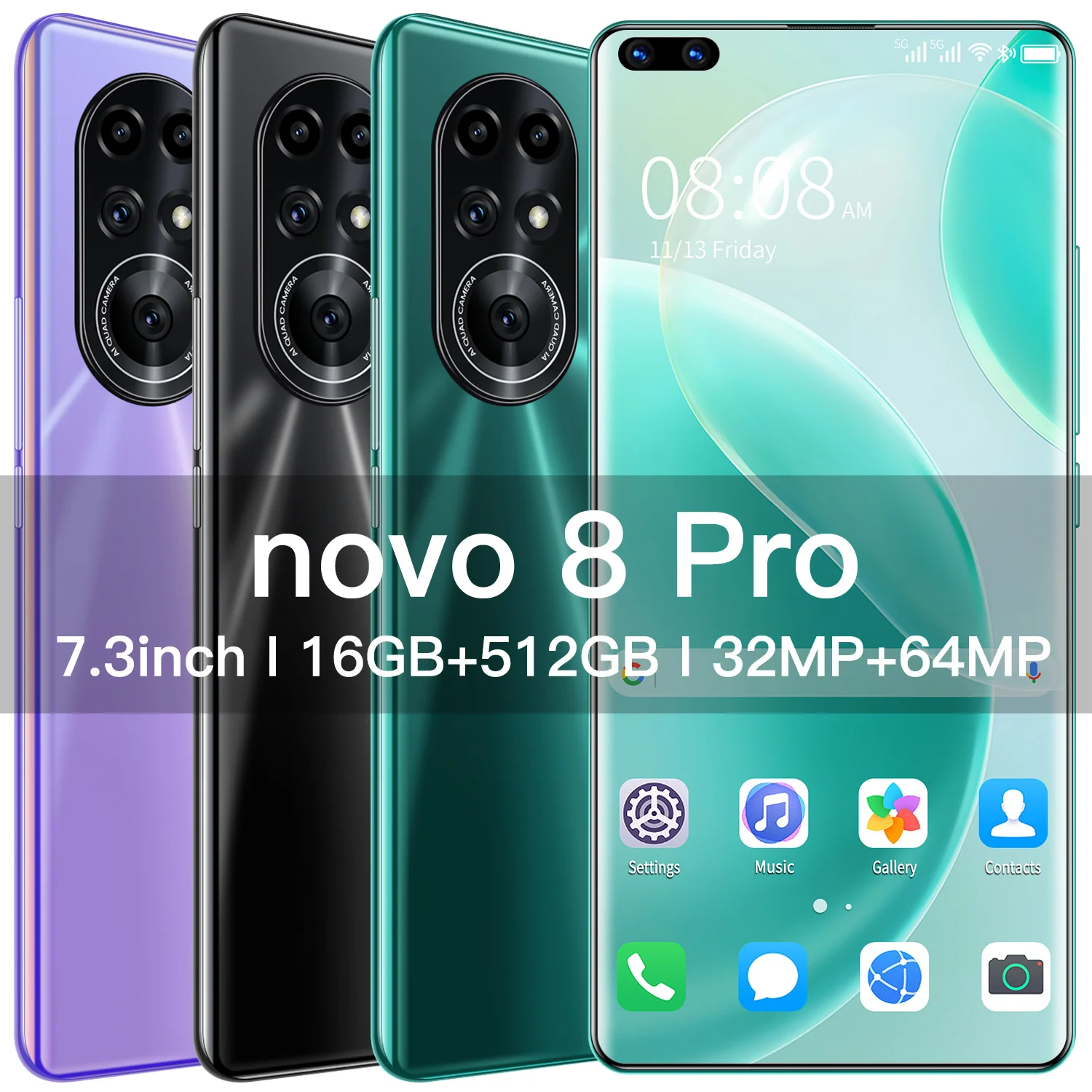 

Global Version 7.3 Inch Smartphone Novo 8 Pro 16+512G 6800mAh Mobile Phone Android11 32+64MP Multi Functional Cellphone