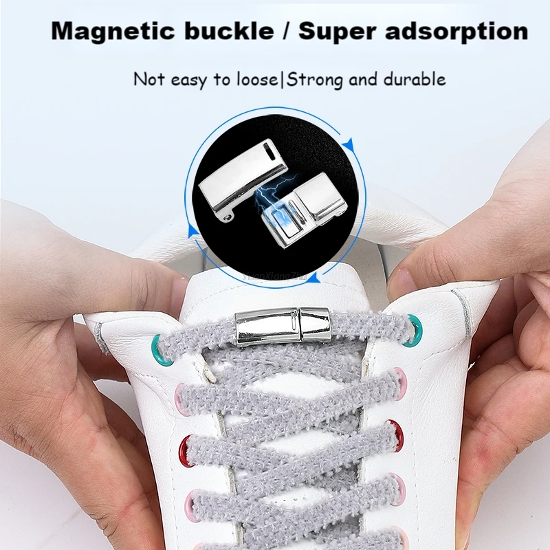 Magnetic Lock Shoelaces New Plush Elastic No tie Shoe laces Sneakers for Shoelace Kids Adult Boots Laces One Size Fits All Shoes