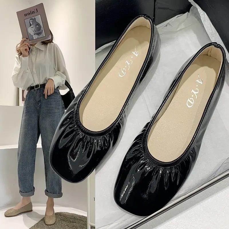 

Square Toe Soft Pu Leather Moccasins Women Loafers Foldable Ballet Flats Solid Grandam Shoes Women Comfy Slip on Ballerina 2021