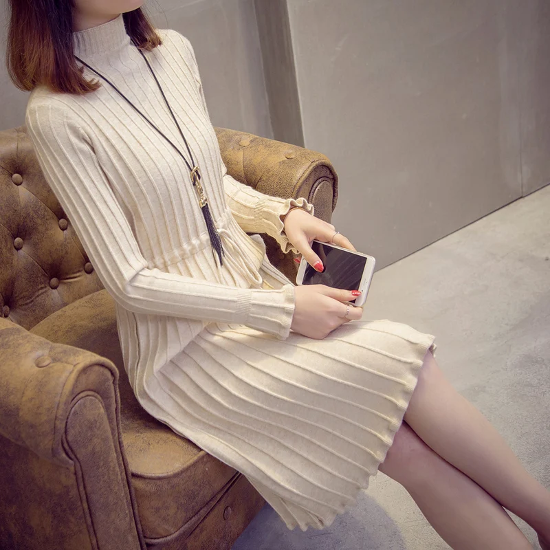 Женская трикотажная юбка с рукавами-фонариками до колена | одежда