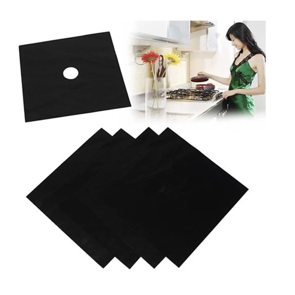 

5pcs Practical Stove Burner Covers Durable Gas Range Protector Reusable Hob Stovetop Liners Clean Mat Pad (Black, 27x27x0.02cm)