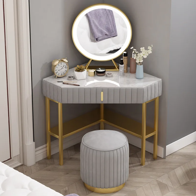 

Exquisite and stylish Nordic corner dressing table high-end flannel fabric modern simple bedroom corner corner dressing table Yi