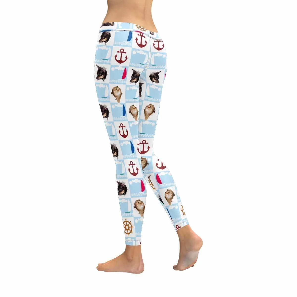 

Custom Cat Face Nautical Low Rise Leggings