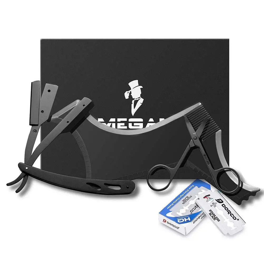 Черные ножницы бритва из нержавеющей стали для укладки усов гребень бритья набор