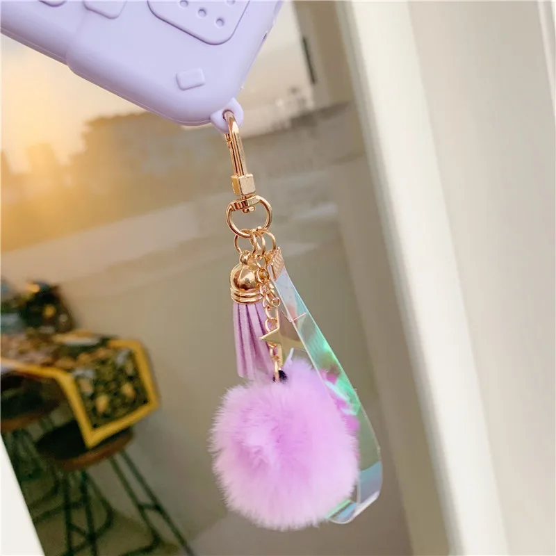 

Lovely purple heart phone case for iphone 12 11 pro max xr xs x 8 7 6 plus 3d silicone tassel pompom cover for girl